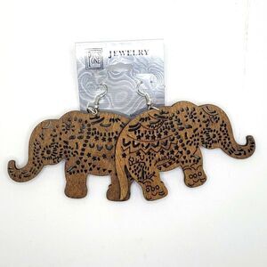 Brown wood elephant boho style hand carved Earrings